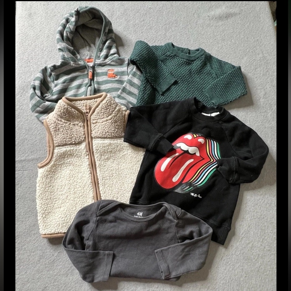 H&M Carters Bundle Lot of 5 Boy Neutral Tops 9 months Basics Winter Fall Spring